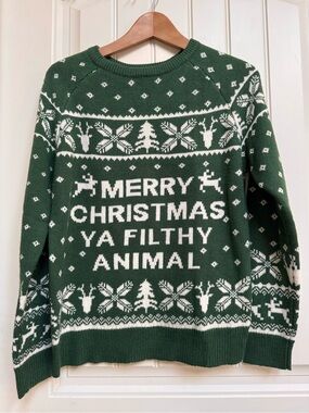 Bluenotes Forest Green Ugly Christmas Sweater - Merry Christmas Ya Filthy Animal
